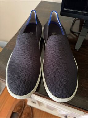 Rothy's Slip-On Loafers in Black with Blue Trim